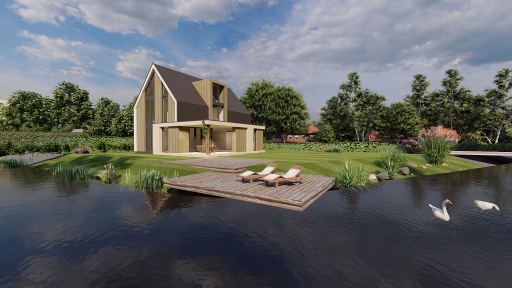 Prefab villa aan het water